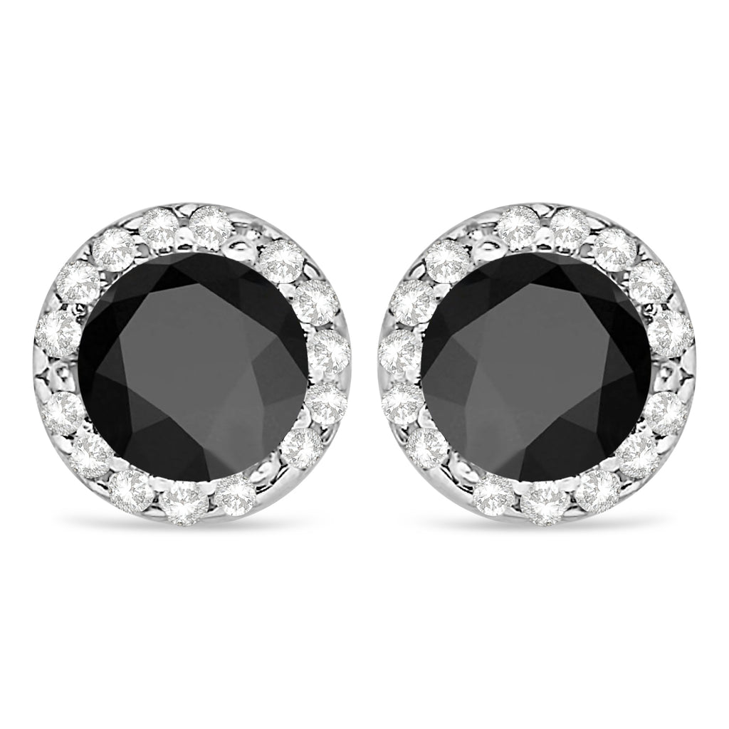 Lab Diamond and Black Lab Onyx Earrings Halo 14K White Gold (1.15ct)