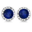 Lab Diamond and Lab Blue Sapphire Earrings Halo 14K White Gold (1.15ct)