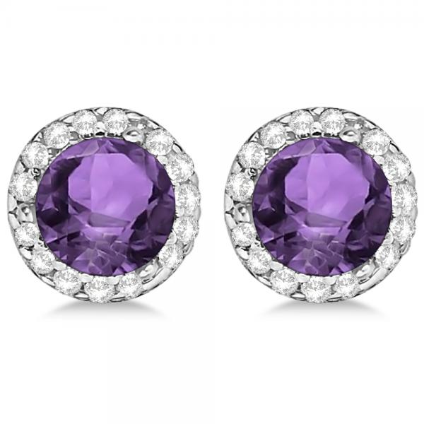 Lab Diamond and Lab Amethyst Earrings Halo 14K White Gold (1.15ct)