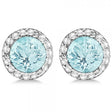 Lab Diamond and Lab Aquamarine Earrings Halo 14K White Gold (1.15ct)