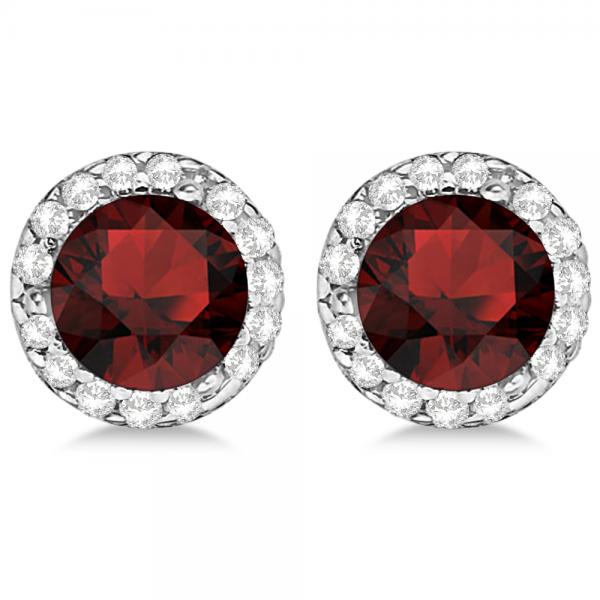 Lab Diamond and Lab Garnet Earrings Halo 14K White Gold (1.15ct)