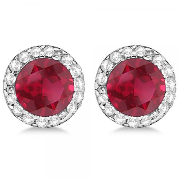 Lab Diamond and Lab Ruby Earrings Halo 14K White Gold (1.15ct)