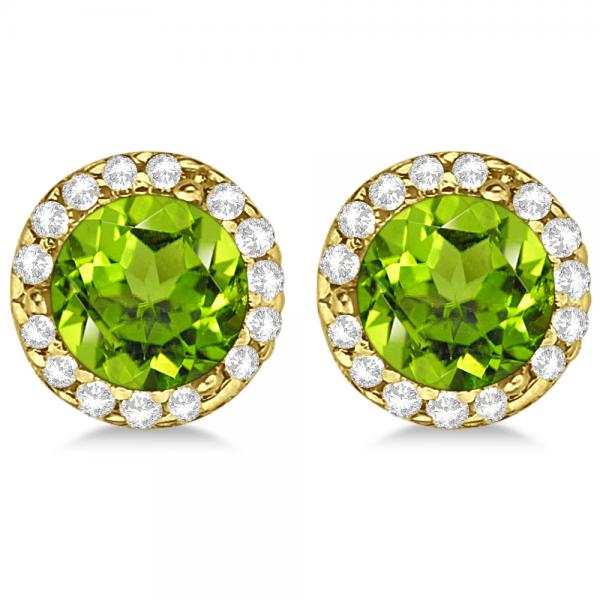 Lab Diamond and Lab Peridot Earrings Halo 14K Yellow Gold (1.15ct)