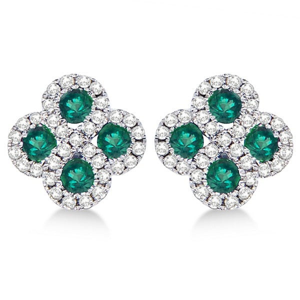 Emerald & Diamond Clover Earrings in 14K White Gold (0.90ct)