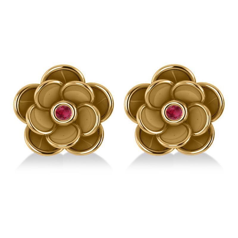 Ruby Round Flower Earrings 14k Yellow Gold (0.06ct)