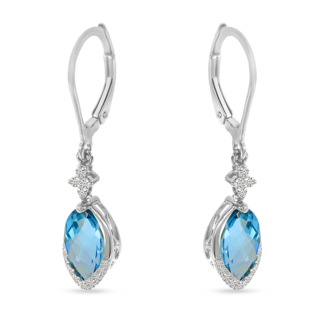 Marquise Blue Topaz & Diamond Dangling Earrings 14K White Gold (2.34ct)