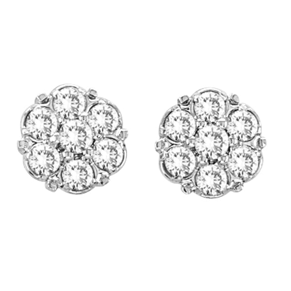 Flower Diamond Cluster Stud Earrings in 14K White Gold (0.54 ctw)
