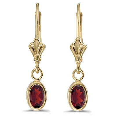 Oval Garnet Lever-back Drop Earrings in 14K Yellow Gold (1.10ct)