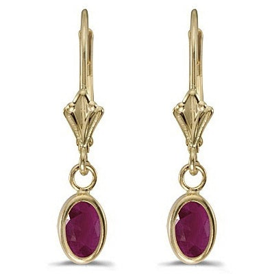 Oval Ruby Lever-back Drop Earrings in 14K Yellow Gold (1.20ct)