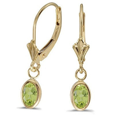 Oval Peridot Lever-back Drop Earrings in 14K Yellow Gold (1.10ct)