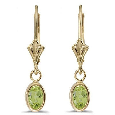 Oval Peridot Lever-back Drop Earrings in 14K Yellow Gold (1.10ct)