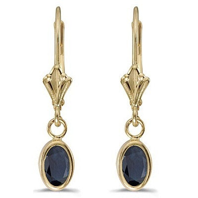 Oval Blue Sapphire Lever-back Drop Earrings 14K Yellow Gold (1.10ct)