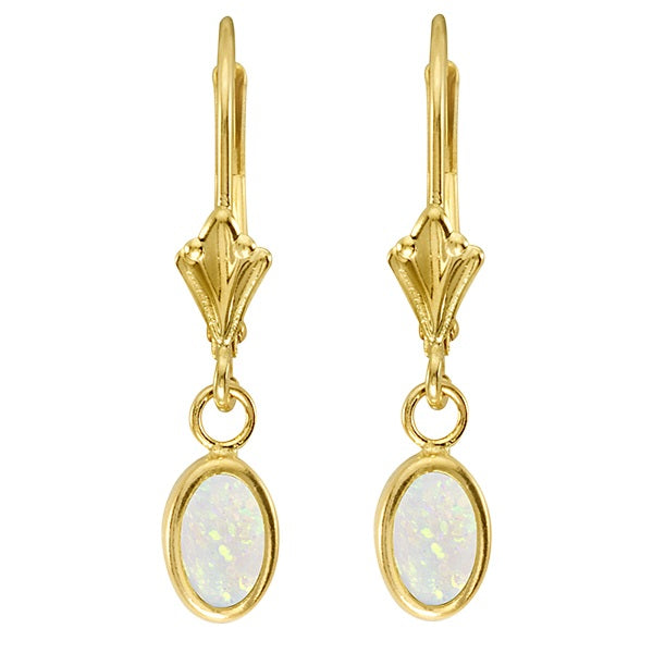 Oval Opal Bezel Leverback Earrings in 14K Yellow Gold (0.54ct)