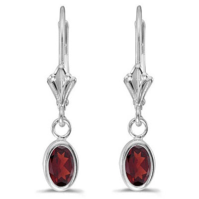 Oval Garnet Lever-back Drop Earrings in 14K White Gold (1.10ct)