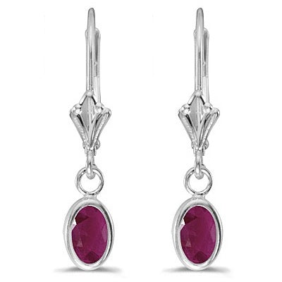 Oval Ruby Lever-back Drop Earrings in 14K White Gold (1.20ct)
