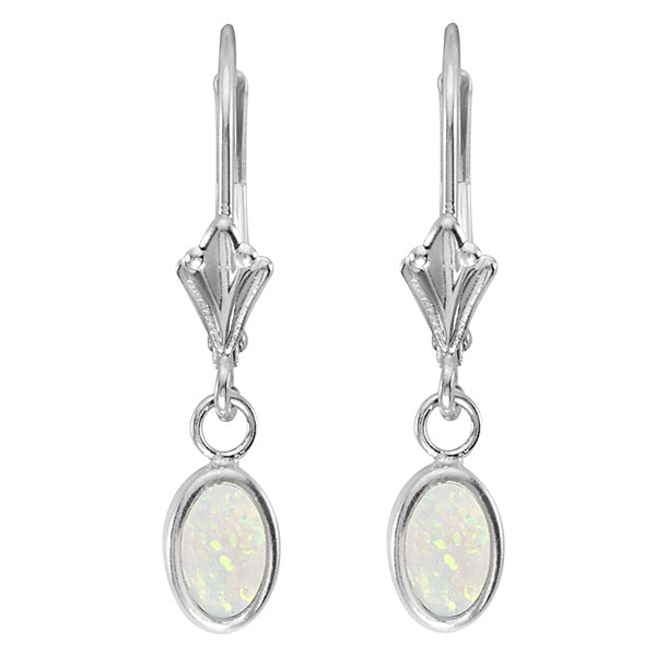 Oval Opal Bezel Leverback Earrings in 14K White Gold (0.54ct)