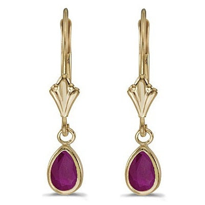 Ruby Dangling Drop Lever-Back Earrings 14K Yellow Gold (0.90ct)
