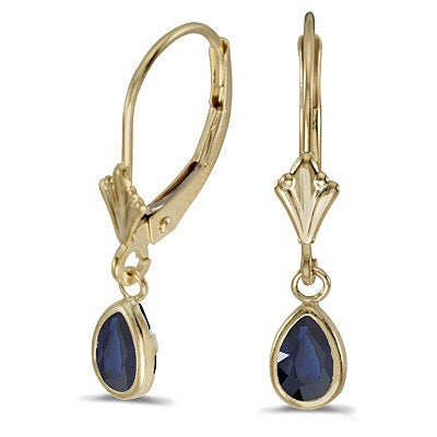 Pear Blue Sapphire Drop Dangling Earrings 14k Yellow Gold (0.90ct)