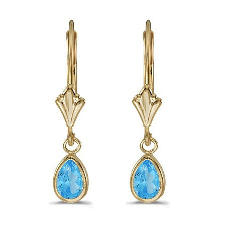 Blue Topaz Dangling Drop Lever-Back Earrings 14K Yellow Gold (1.00ct)