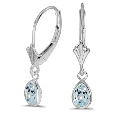Aquamarine Dangling Drop Lever-Back Earrings 14K White Gold (0.70ct)