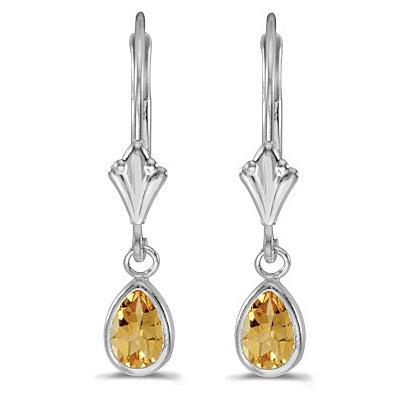 Bezel-Set Pear Citrine Dangling Drop Earrings 14K White Gold (0.70ct)