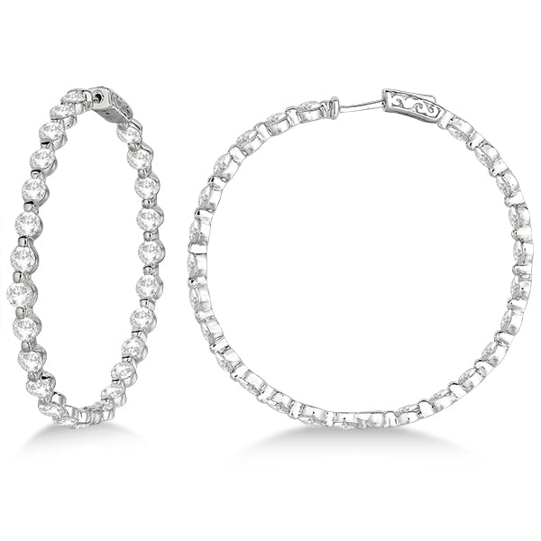 Large Round Floating Diamond Hoop Earrings 14k White Gold (10.00ct)