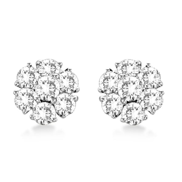 Diamond Flower Cluster Earrings in 14K White Gold (2.05ct)