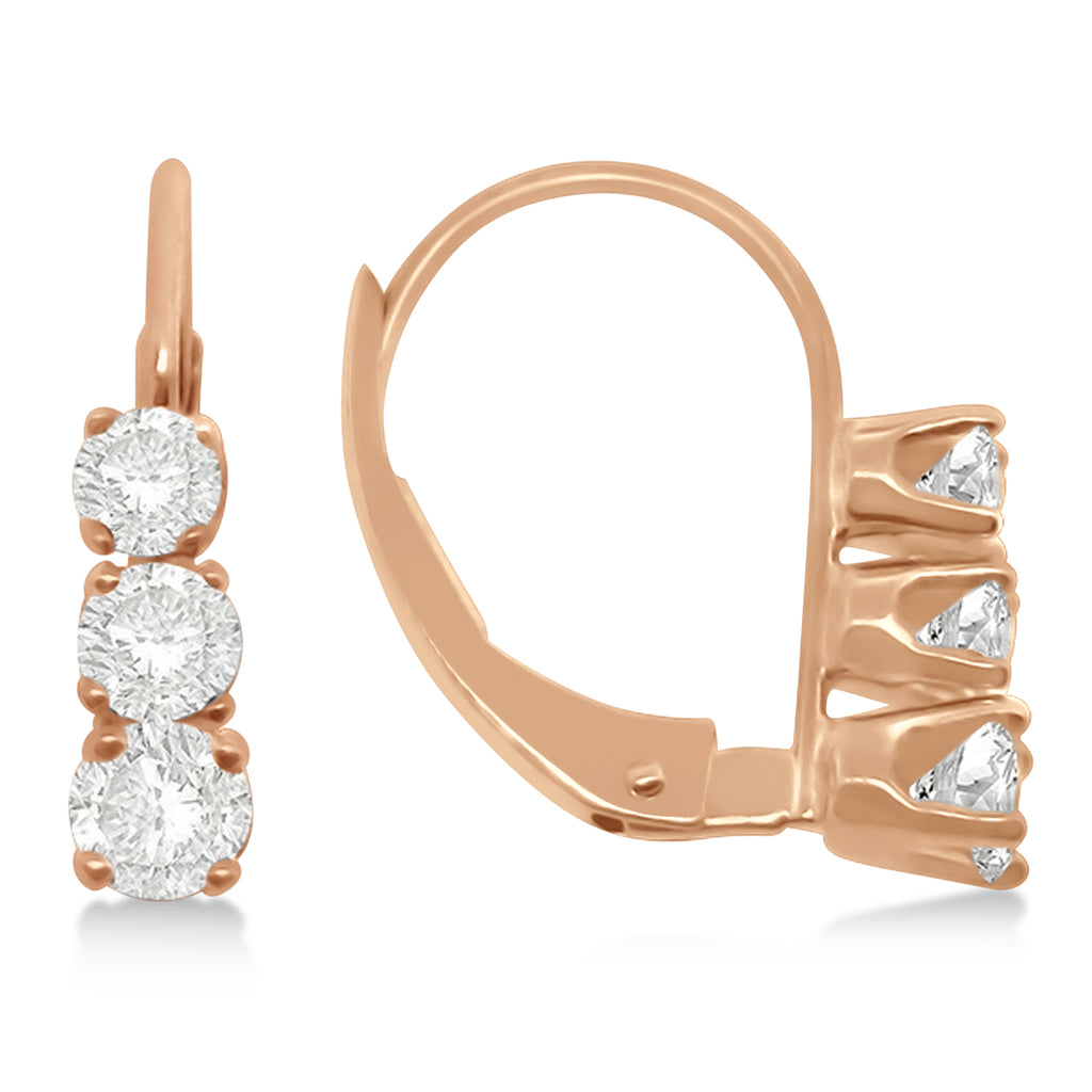 Three-Stone Leverback Lab Diamond Earrings 14k Rose Gold (1.00ct)
