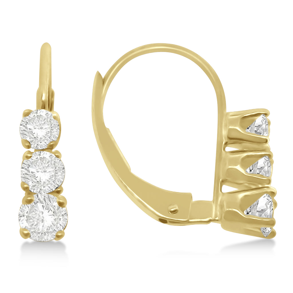 Three-Stone Leverback Lab Diamond Earrings 14k Yellow Gold (2.00ct)