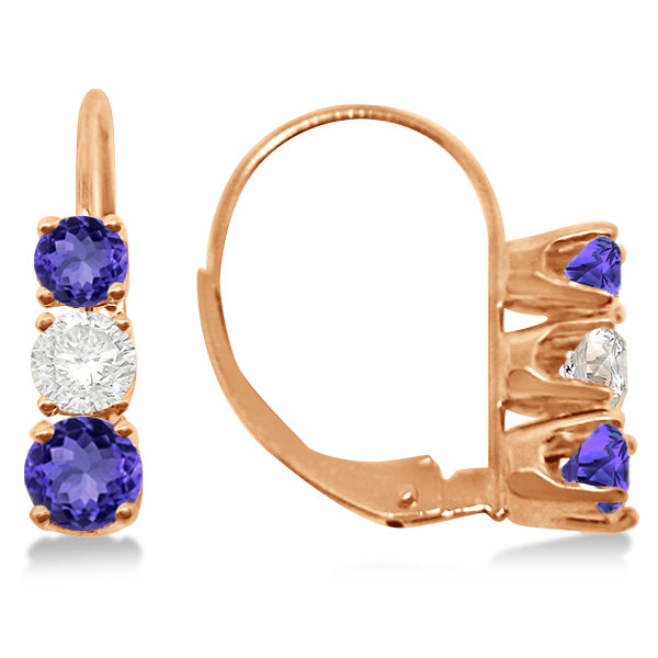 Three-Stone Leverback Diamond & Tanzanite Earrings 14k Rose Gold (2.00ct)