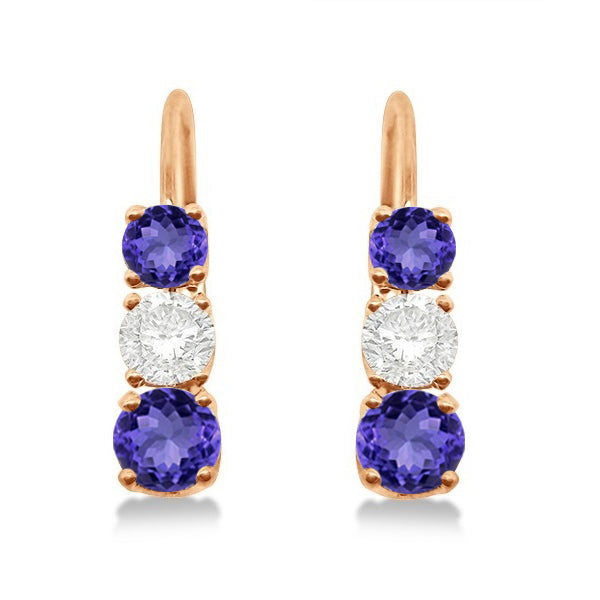 Three-Stone Leverback Diamond & Tanzanite Earrings 14k Rose Gold (2.00ct)
