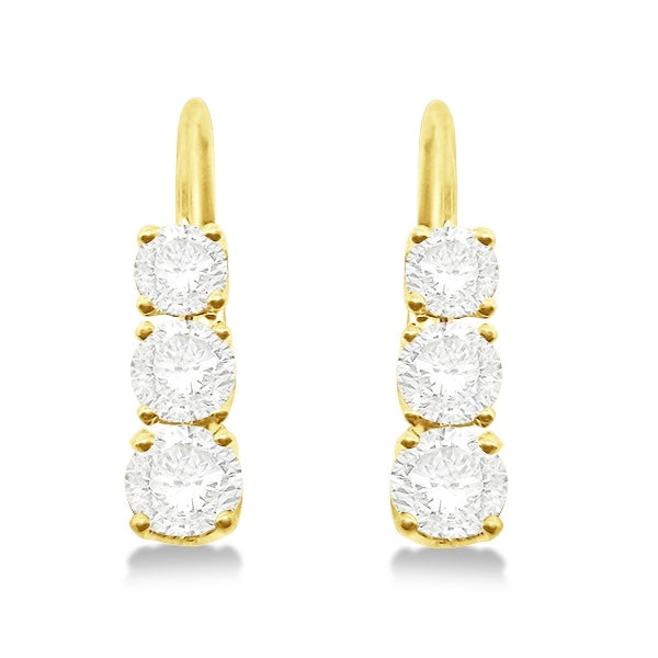 Three-Stone Leverback Diamond Earrings 14k Yellow Gold (3.00ct)
