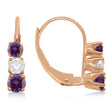 Three-Stone Leverback Lab Diamond & Lab Alexandrite Earrings 14k Rose Gold (3.00ct)
