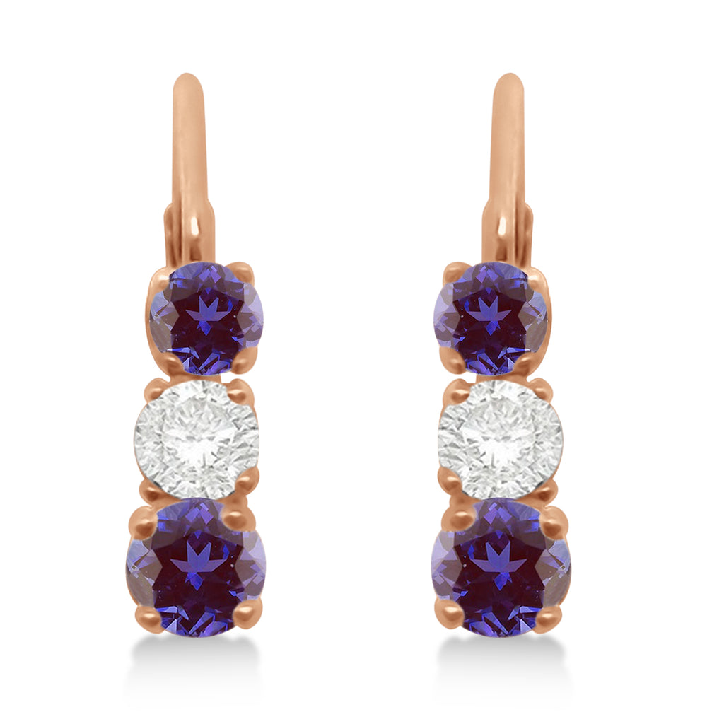 Three-Stone Leverback Lab Diamond & Lab Alexandrite Earrings 14k Rose Gold (3.00ct)