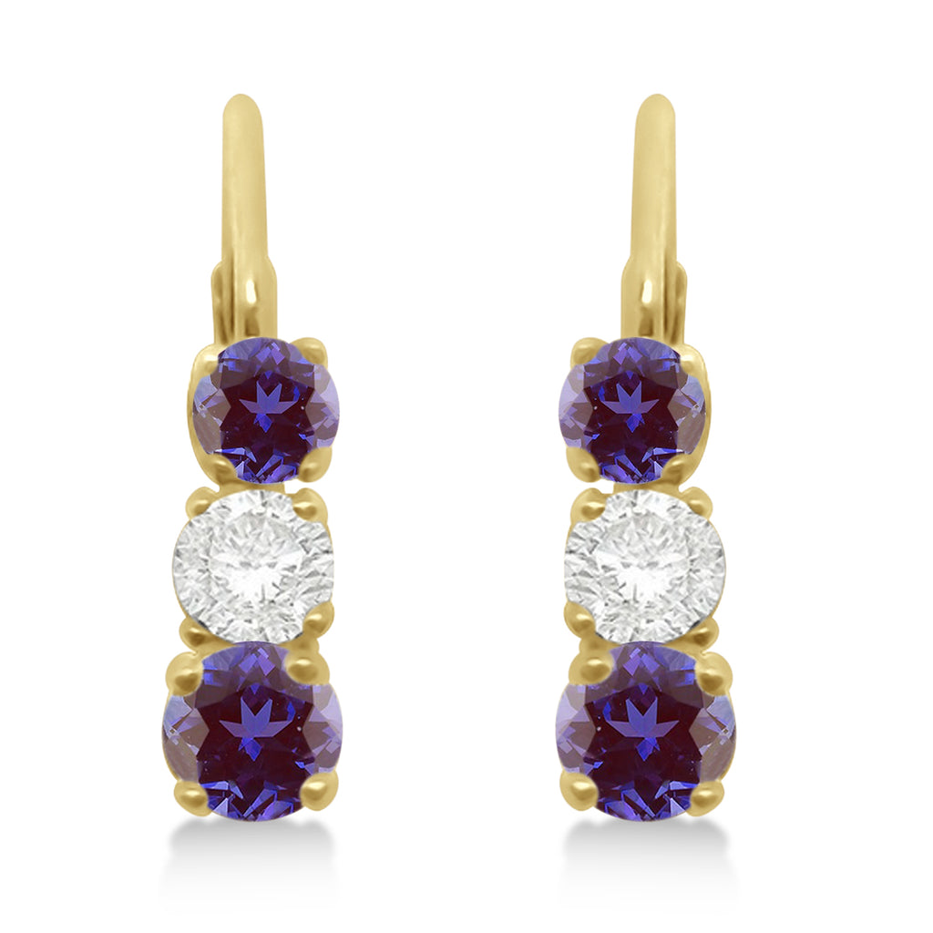 Three-Stone Leverback Lab Diamond & Lab Alexandrite Earrings 14k Yellow Gold (3.00ct)