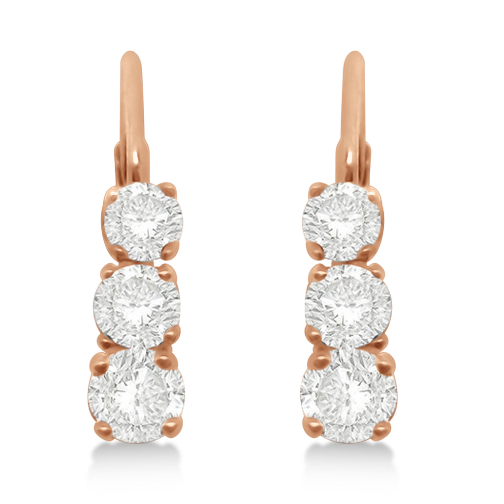 Three-Stone Leverback Lab Diamond Earrings 14k Rose Gold (3.00ct)