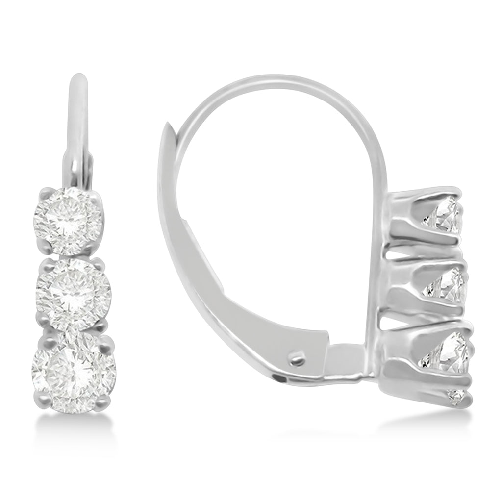 Three-Stone Leverback Lab Diamond Earrings 14k White Gold (0.50ct)