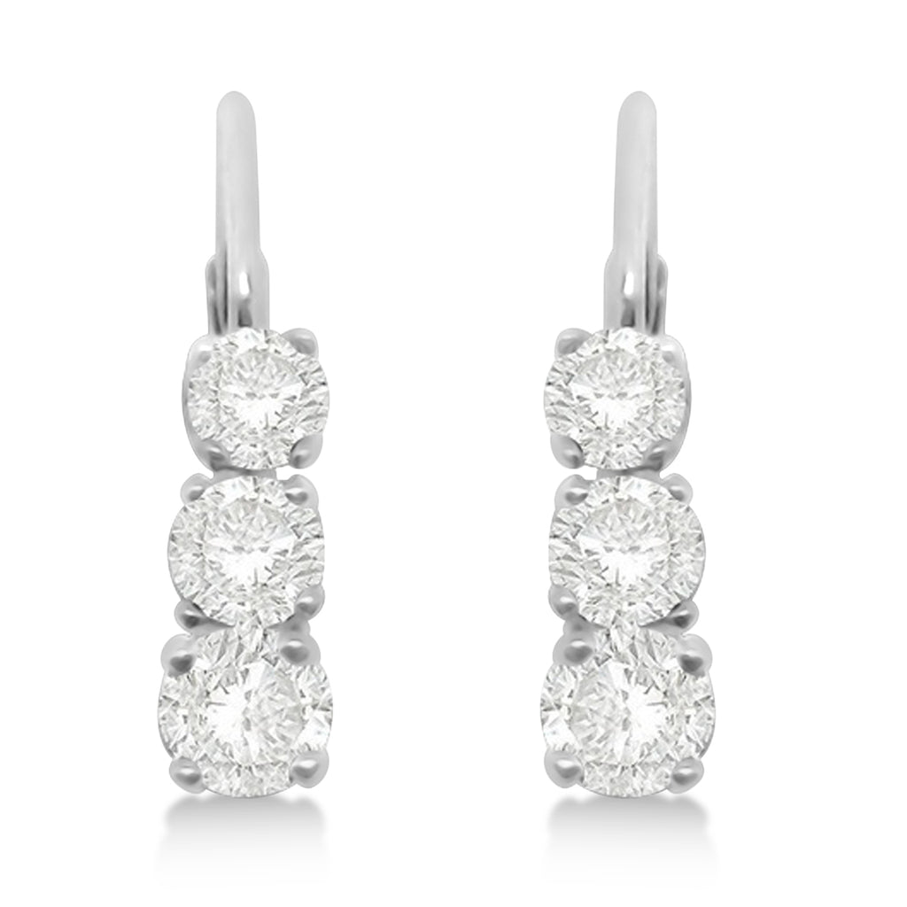 Three-Stone Leverback Lab Diamond Earrings 14k White Gold (0.50ct)
