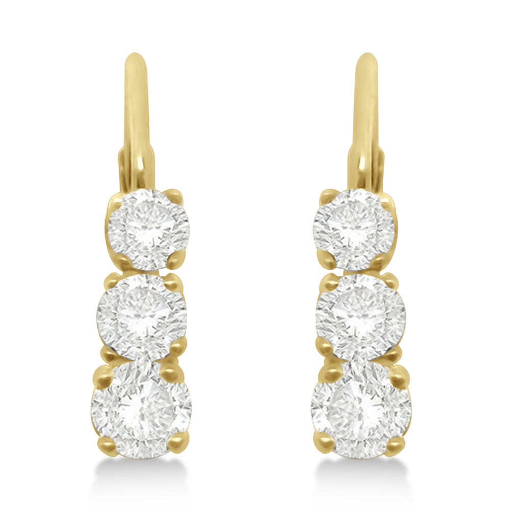 Three-Stone Leverback Lab Diamond Earrings 14k Yellow Gold (0.50ct)