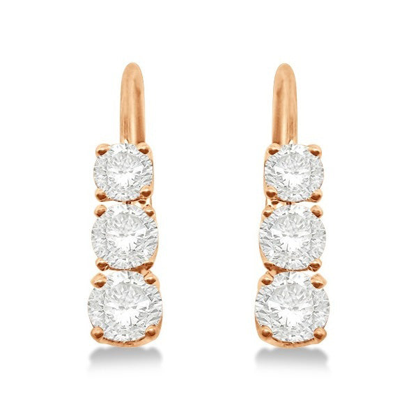 Three-Stone Leverback Diamond Earrings 14k Rose Gold (1.00ct)