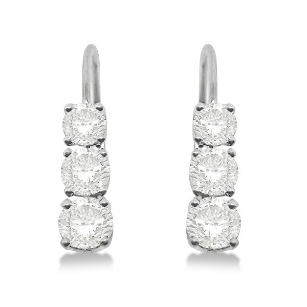 Three-Stone Leverback Diamond Earrings 14k White Gold (1.00ct)