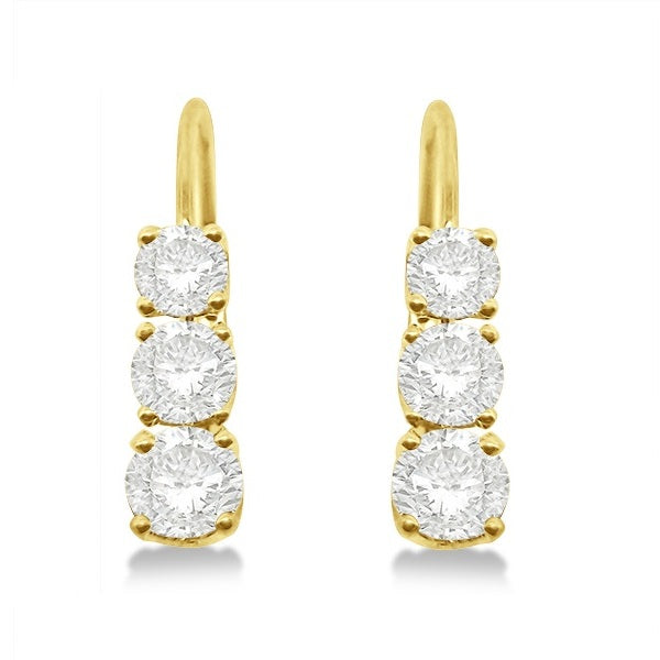 Three-Stone Leverback Diamond Earrings 14k Yellow Gold (1.00ct)