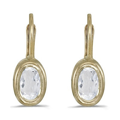 Bezel-Set Oval White Topaz Leverback Earrings 14k Yellow Gold (1.14ct)