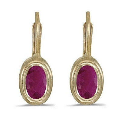 Bezel-Set Oval Ruby Lever-Back Earrings 14k Yellow Gold