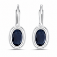 Bezel-Set Oval Blue Sapphire Lever-Back Earrings 14k White Gold