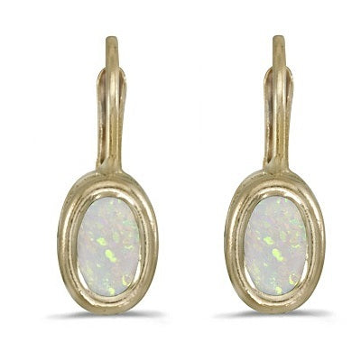 Bezel-Set Oval Opal Lever-Back Earrings 14k Yellow Gold