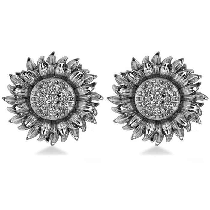Diamond Sunflower Shaped Earrings 14k White Gold (0.14ct)