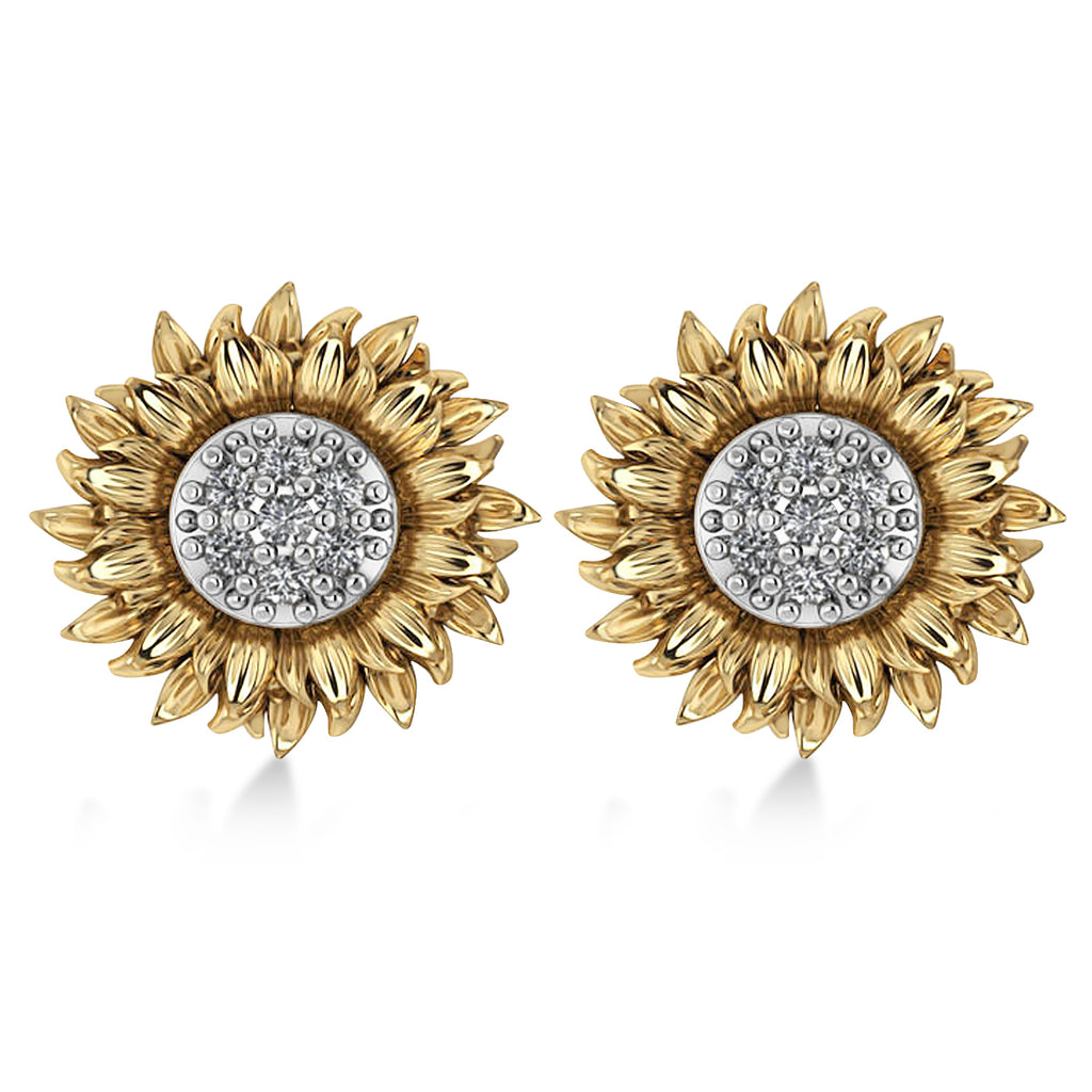 Diamond Sunflower Shaped Earrings 14k Two-Tone Gold (0.14ct)