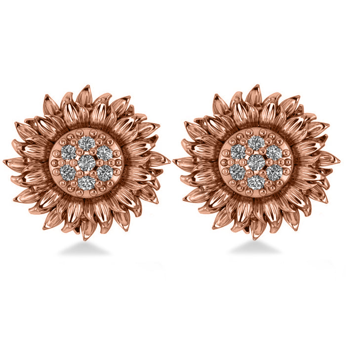 Diamond Sunflower Shaped Earrings 18k Rose Gold (0.14ct)