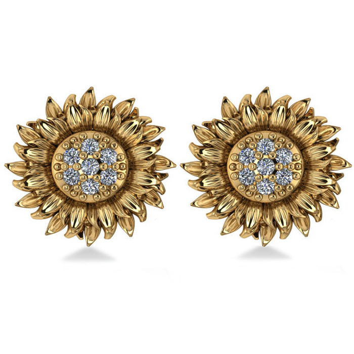 Diamond Sunflower Shaped Earrings 18k Yellow Gold (0.14ct)